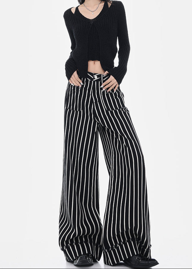 Black and White Vertical Stripe Wide-Leg Jeans - Women’s Jeans