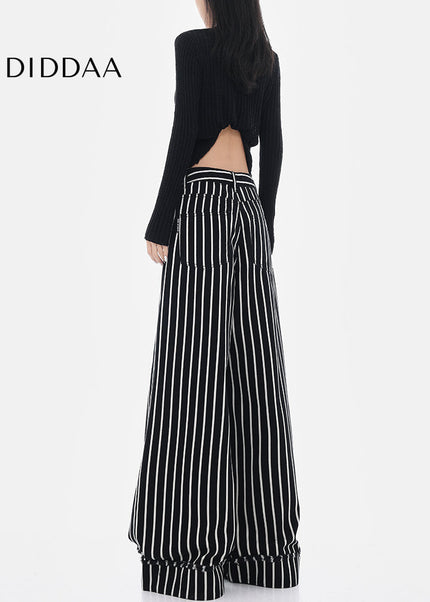 Black and White Vertical Stripe Wide-Leg Jeans - Women’s Jeans