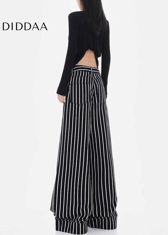 Black and White Vertical Stripe Wide-Leg Jeans - Women’s Jeans