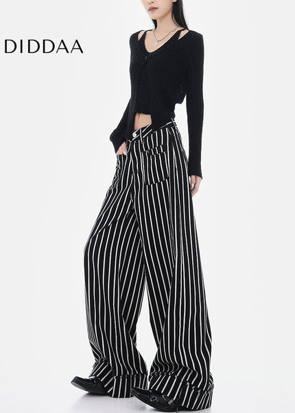 Black and White Vertical Stripe Wide-Leg Jeans - Women’s Jeans