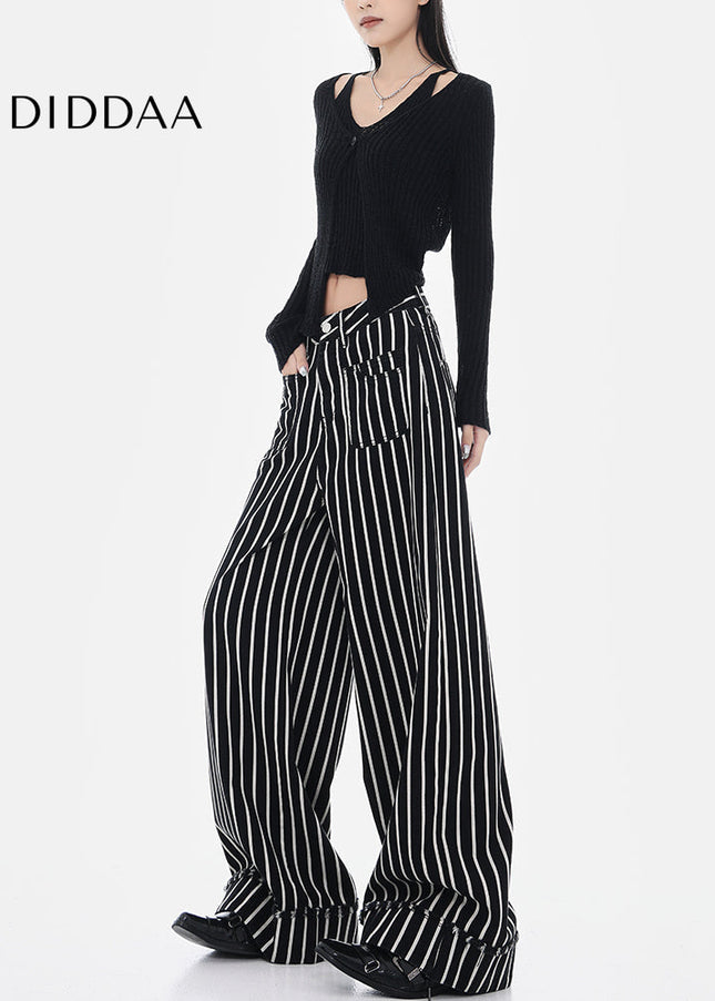 Black and White Vertical Stripe Wide-Leg Jeans - Women’s Jeans