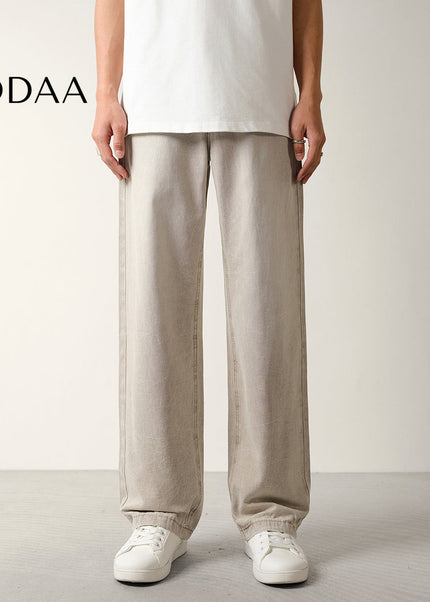 Black Beaded Loose Wide-Leg Canvas Jeans for Men - S / Khaki - Men’s Jeans
