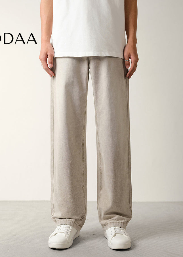 Black Beaded Loose Wide-Leg Canvas Jeans for Men - S / Khaki - Men’s Jeans