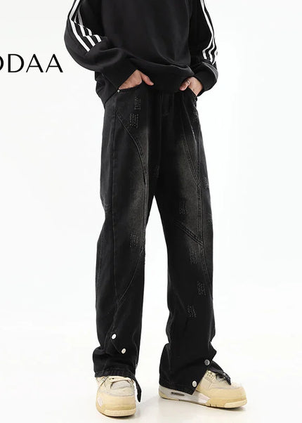 Black Bootcut Jeans with Retro Design for Men - M / Black - Men’s Jeans