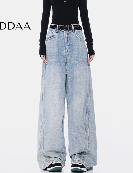 Black Deconstructed High Waist Wide-Leg Jeans - S / Mid Blue - Women’s Jeans