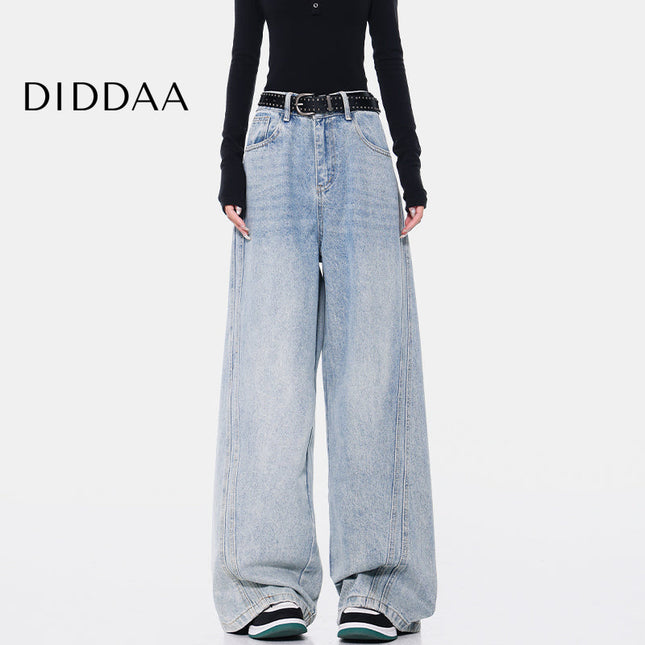 Black Deconstructed High Waist Wide-Leg Jeans - S / Mid Blue - Women’s Jeans