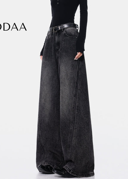 Black Deconstructed High Waist Wide-Leg Jeans - S / Black - Women’s Jeans