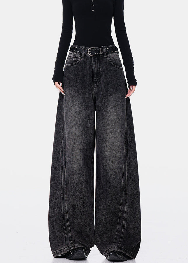 Black Deconstructed High Waist Wide-Leg Jeans - Women’s Jeans