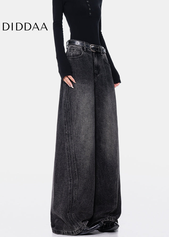 Black Deconstructed High Waist Wide-Leg Jeans - Women’s Jeans
