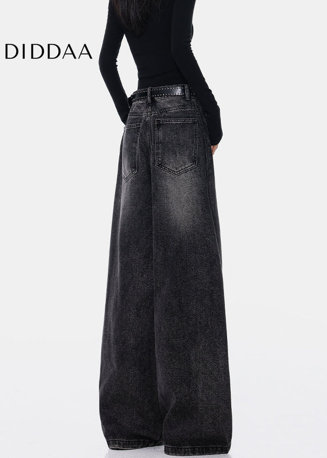 Black Deconstructed High Waist Wide-Leg Jeans - Women’s Jeans