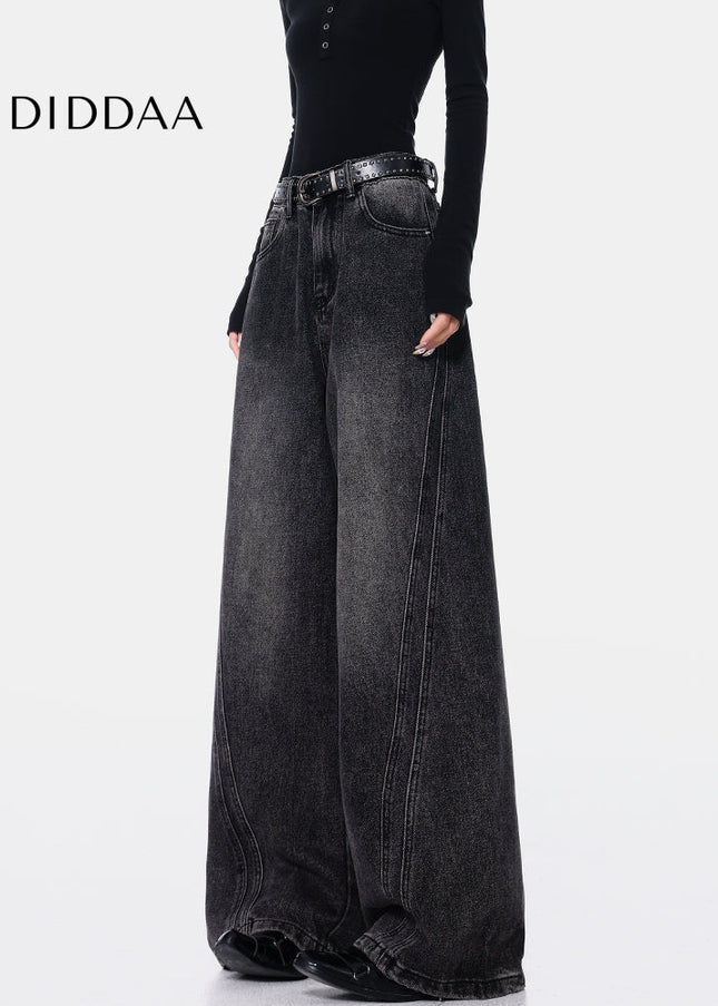 Black Deconstructed High Waist Wide-Leg Jeans - Women’s Jeans