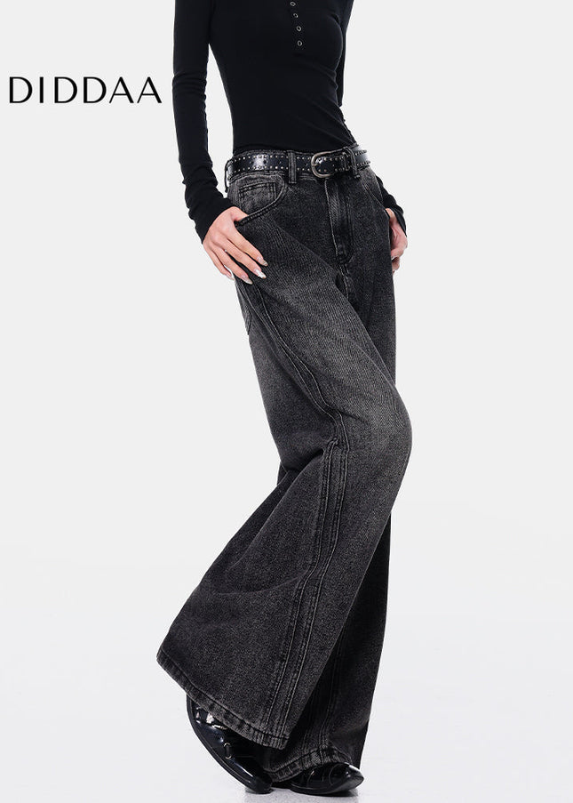 Black Deconstructed High Waist Wide-Leg Jeans - Women’s Jeans