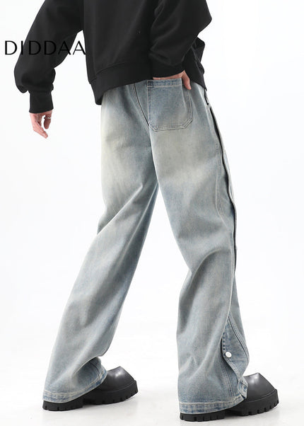 Black Deconstructed Loose Wide-Leg Jeans for Men - Men’s Jeans