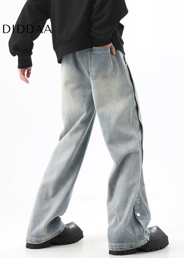 Black Deconstructed Loose Wide-Leg Jeans for Men - Men’s Jeans