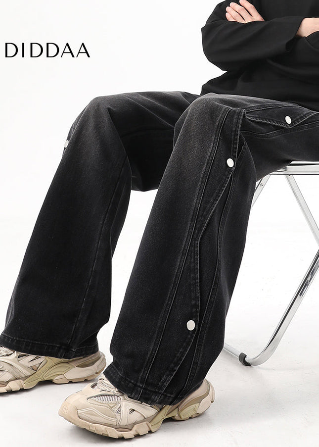 Black Deconstructed Loose Wide-Leg Jeans for Men - Men’s Jeans