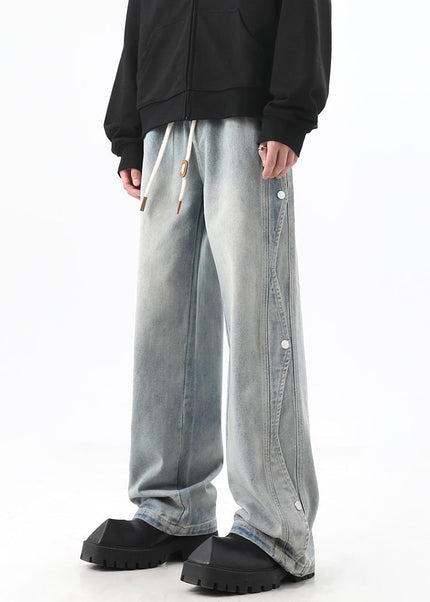 Black Deconstructed Loose Wide-Leg Jeans for Men - Men’s Jeans