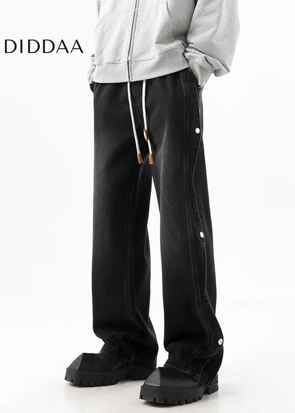 Black Deconstructed Loose Wide-Leg Jeans for Men - Men’s Jeans