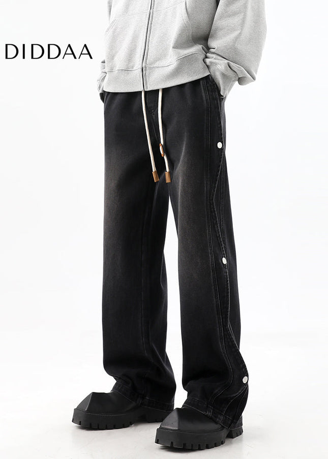 Black Deconstructed Loose Wide-Leg Jeans for Men - Men’s Jeans