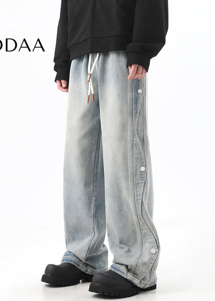 Black Deconstructed Loose Wide-Leg Jeans for Men - S / Blue - Men’s Jeans