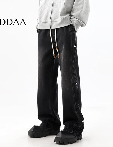 Black Deconstructed Loose Wide-Leg Jeans for Men - S / Black - Men’s Jeans