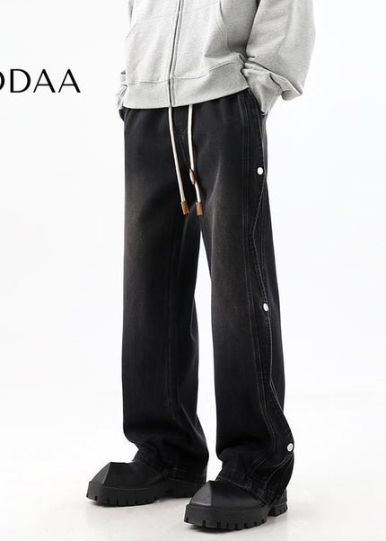 Black Deconstructed Loose Wide-Leg Jeans for Men - S / Black - Men’s Jeans