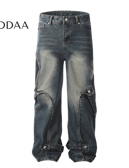 Black Deconstructed Patchwork Strappy Jeans - S / Blue - Women’s Jeans