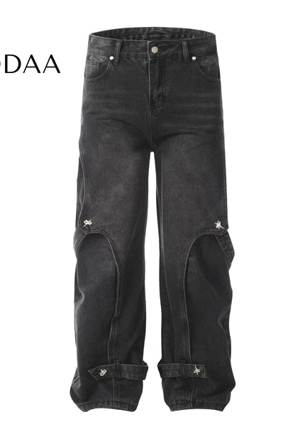 Black Deconstructed Patchwork Strappy Jeans - S / Black - Women’s Jeans