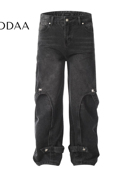 Black Deconstructed Patchwork Strappy Jeans - S / Black - Women’s Jeans