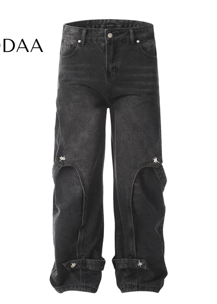 Black Deconstructed Patchwork Strappy Jeans - S / Black - Women’s Jeans