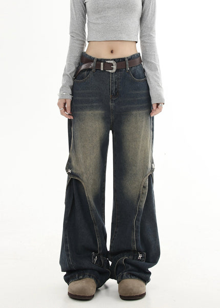 Black Deconstructed Patchwork Strappy Jeans - Women’s Jeans