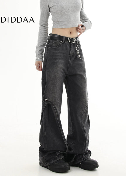 Black Deconstructed Patchwork Strappy Jeans - Women’s Jeans