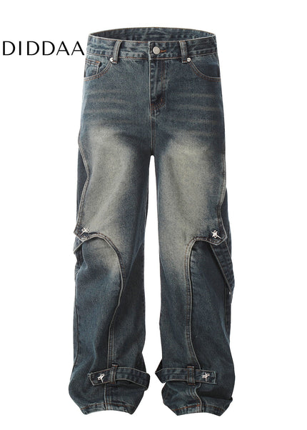 Black Deconstructed Patchwork Strappy Jeans - Women’s Jeans