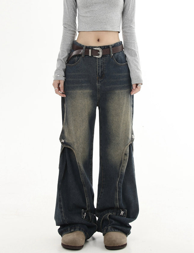 Black Deconstructed Patchwork Strappy Jeans - Women’s Jeans