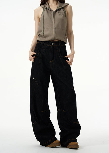 Black Deconstructed Straight Leg Jeans for Men - Women’s Jeans