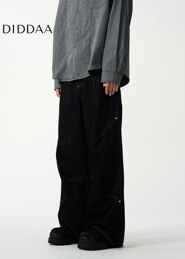 Black Deconstructed Straight Leg Jeans for Men - Women’s Jeans