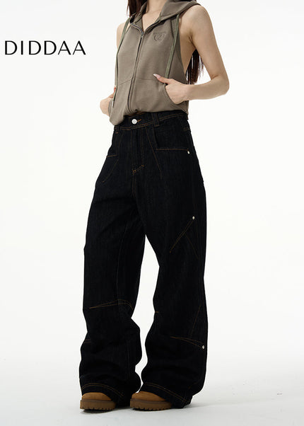 Black Deconstructed Straight Leg Jeans for Men - Women’s Jeans