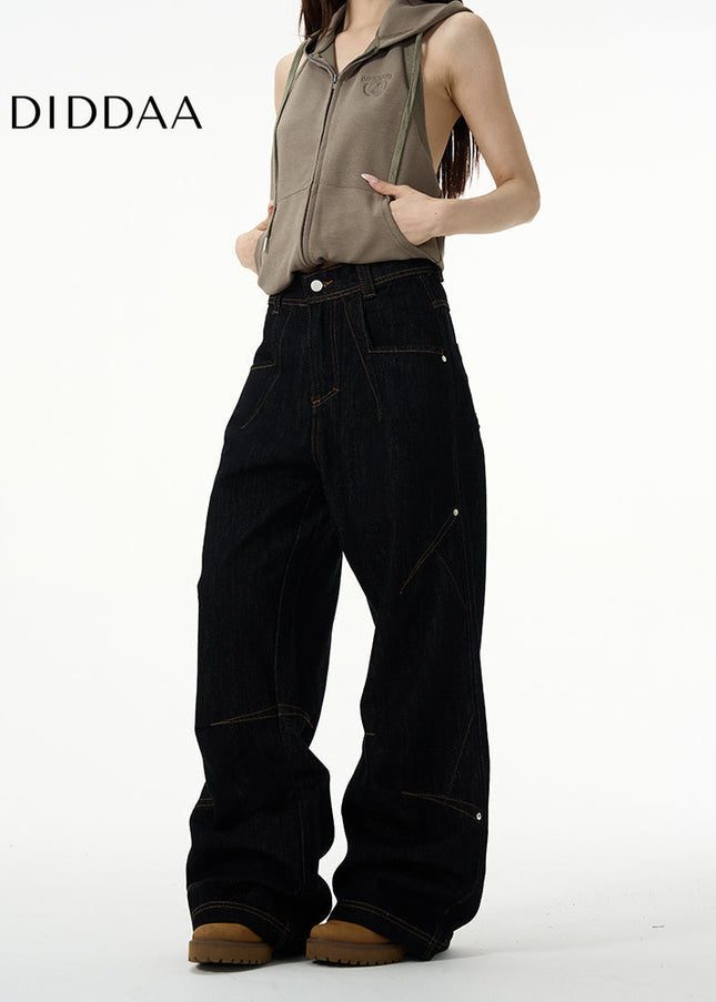 Black Deconstructed Straight Leg Jeans for Men - Women’s Jeans