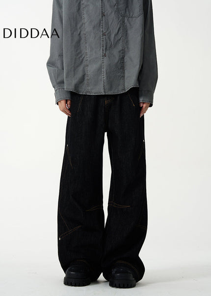 Black Deconstructed Straight Leg Jeans for Men - Women’s Jeans