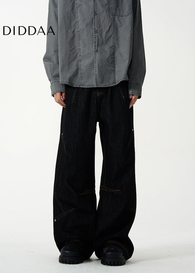 Black Deconstructed Straight Leg Jeans for Men - Women’s Jeans