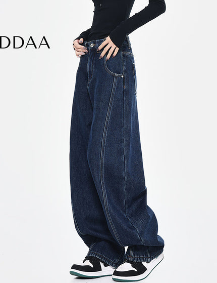 Vintage Washed Deconstructed Wide-Leg Jeans KEN STUDIO - S / Dark Blue - Women’s Jeans