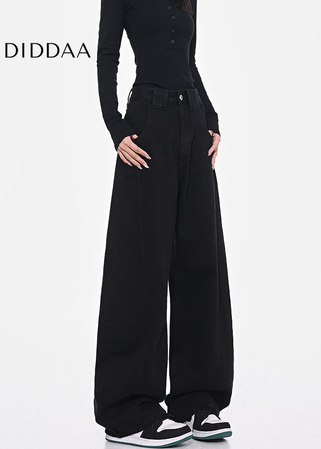 Black Deconstructed Wide Leg Banana Pants - Women’s Jeans