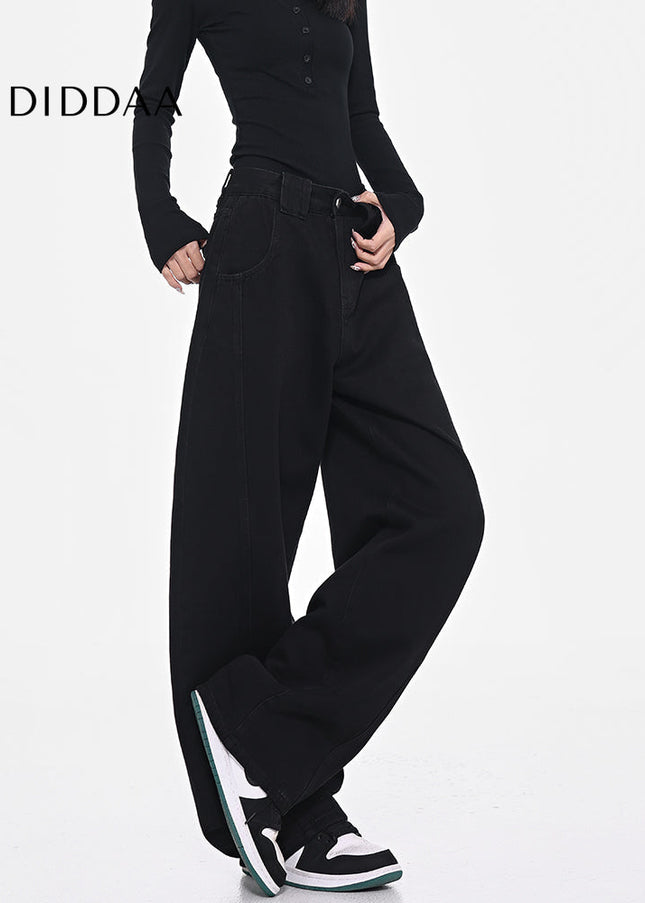 Black Deconstructed Wide Leg Banana Pants - Women’s Jeans