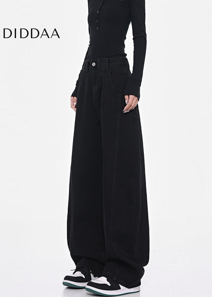 Black Deconstructed Wide Leg Banana Pants - Women’s Jeans