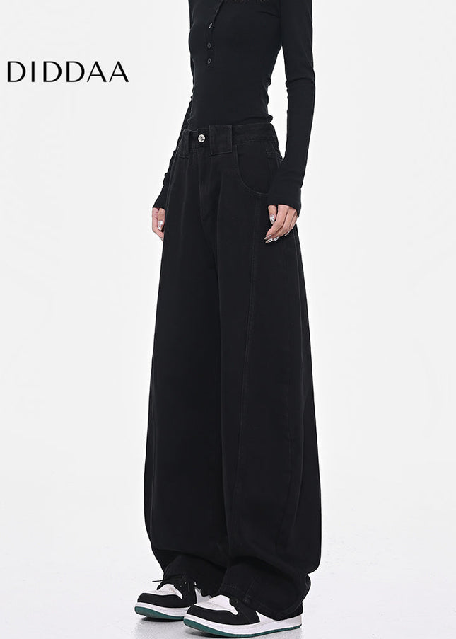 Black Deconstructed Wide Leg Banana Pants - Women’s Jeans