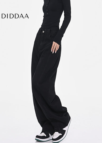 Black Deconstructed Wide Leg Banana Pants - Women’s Jeans
