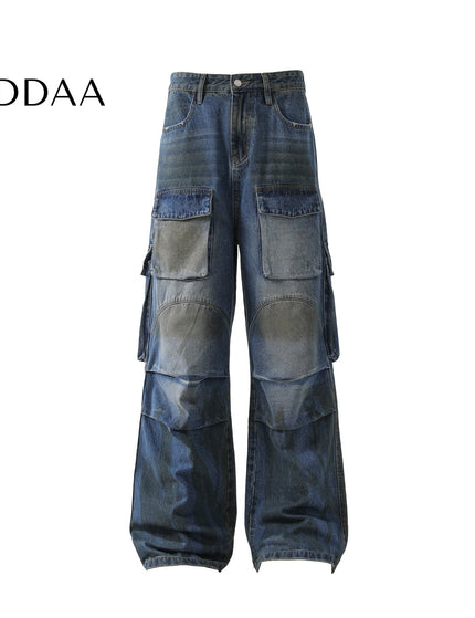 Black Distressed Baggy Cargo Pants for Men - S / Dark Blue - Women’s Jeans