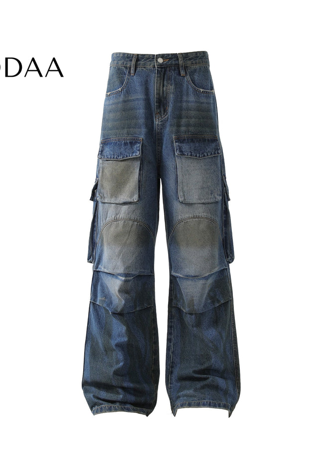 Black Distressed Baggy Cargo Pants for Men - S / Dark Blue - Women’s Jeans