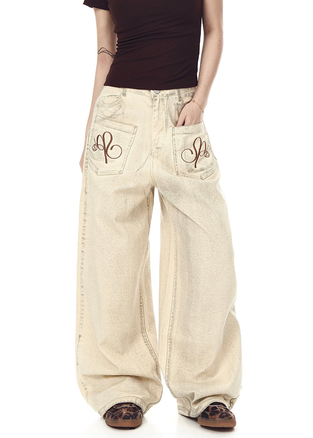 Black Distressed Embroidered Scimitar Cargo Pants - Women’s Jeans