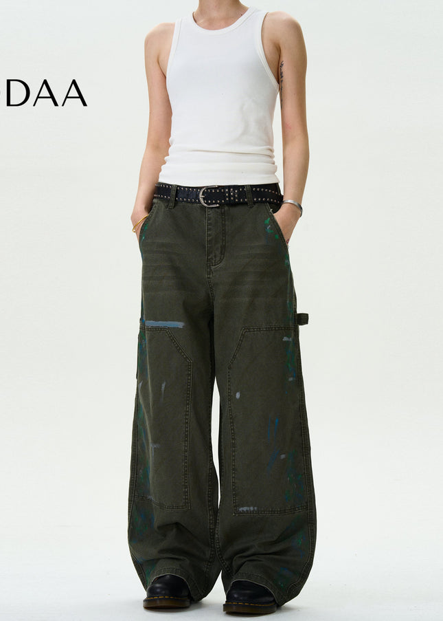 Black Distressed Loose Cargo Pants for Men and Women - S / Green - Men’s Jeans