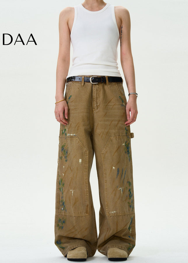 Black Distressed Loose Cargo Pants for Men and Women - S / Khaki - Men’s Jeans